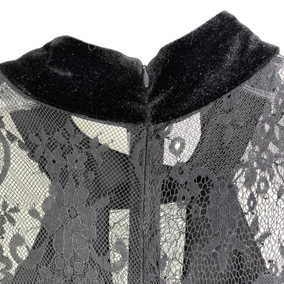 White House Black Market Women's Dress Veridian Sexy Black Lace Veiling Velvet 6 - Picture 5 of 11